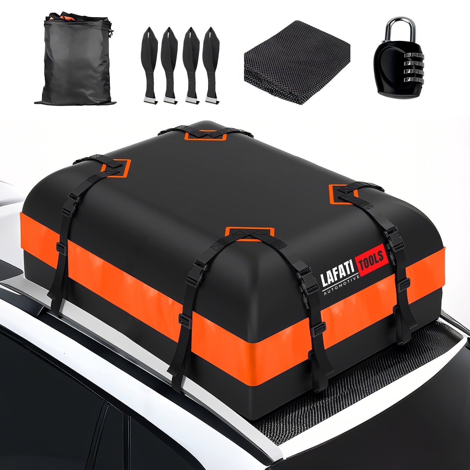 The Coupon deal of  Walmart Black Friday Deals 2025 - Car Rooftop Cargo Carrier - 15Cubic feet, 100% Waterproof Heavy Duty 840D Car Roof Bag for All Vehicles with/Without Racks -Slip Mat + Reinforced Straps +4 Door Hooks + Luggage Lock