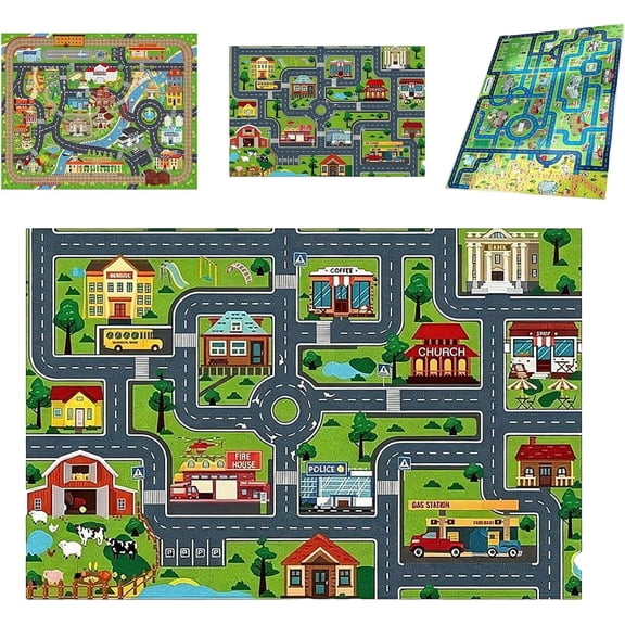 Car Rug Play Mat, Road Traffic Playmat For Bedroom City Pretending Play, Soft Velvet Car Track Rug (40x60cm)