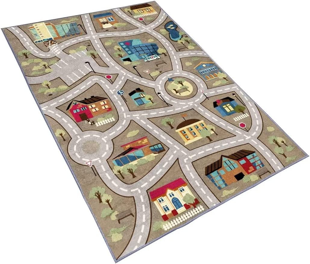 Car Rugs Play Mat for Toy Cars，Kids Rug with Roads for Playroom，City