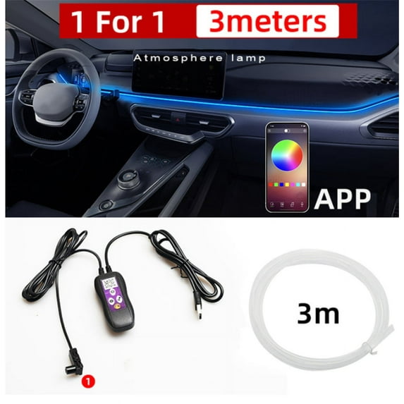 Car SUV RGB 64Color Decorative Ambient Lamp Fiber Neon Atmosphere Light Strip 3M