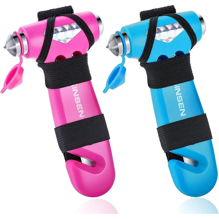 Car Safety Hammer, Automotive Window Breaker and Seatbelt Cutter for Women,  Roadside Emergency Kit, 3 in 1 Escape Tools, Road Trip Essential and Must  Haves (2, Pink & Blue) 