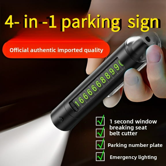 Car Safety Hammer Window Breaker Multi-Function Impact Pin Flashlight Parking Number Plate 4-in-1 Car Escape Tool