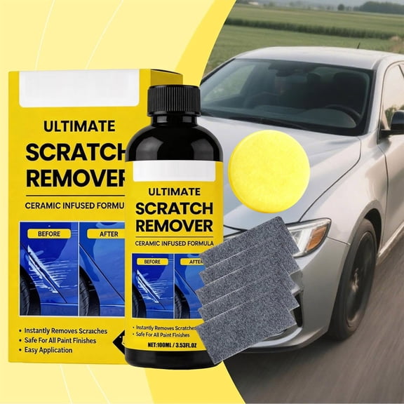 Car Scratch Remover Polish Kit, Ceramic Infused Paint Repair Compound with Sponge & Wipes for Auto Surface Scuff Restoration