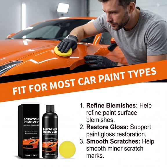 Car Scratch Repair Cream 500ml Scratch Remover Polishing Paste Auto Paint Restoration Kit with Sponge Swirl Mark Repair Gloss Enhancer Vehicle Body Maintenance Cleaning Solution