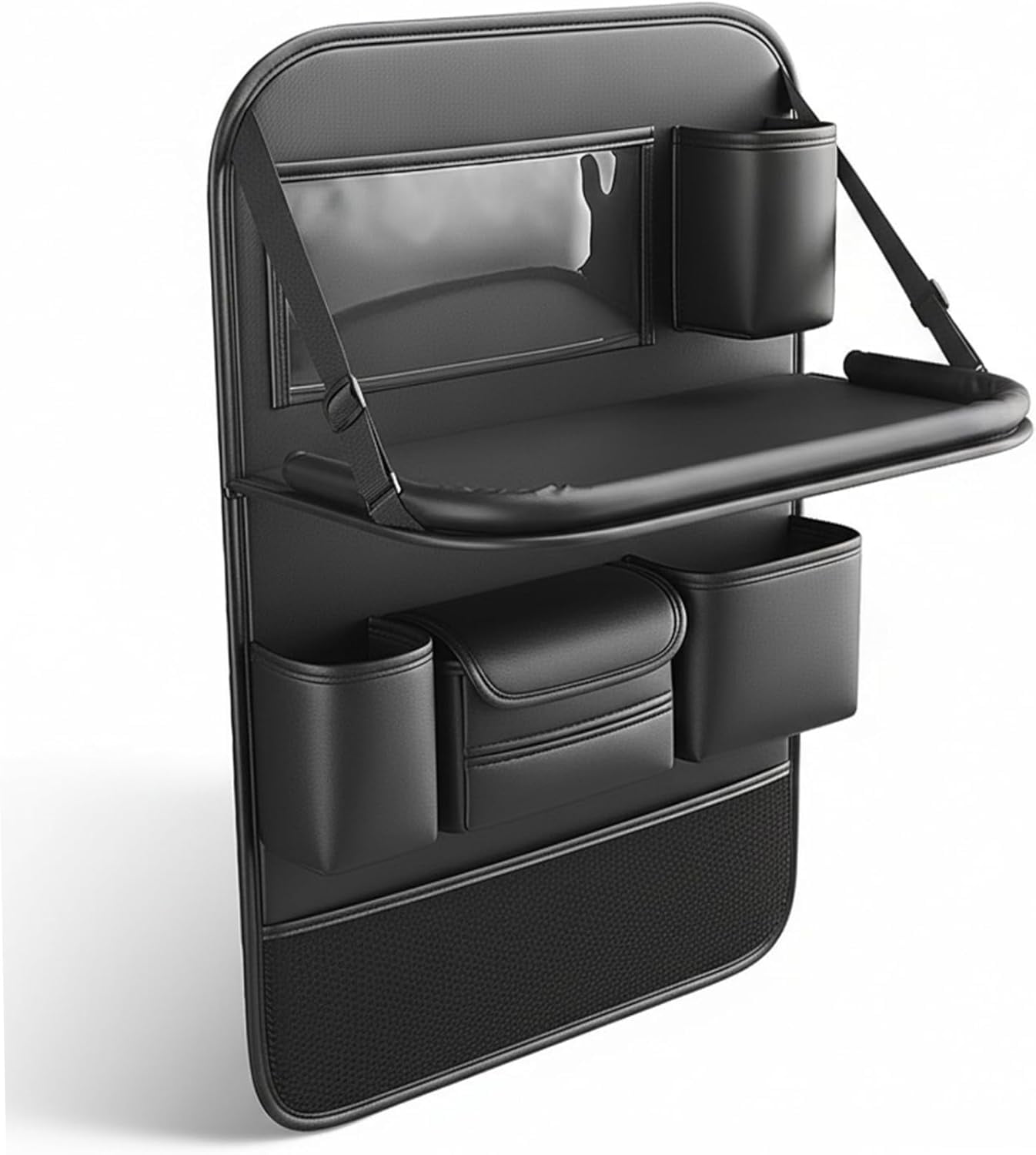 Car Seat Back Organizer with Folding Tray & Kick Mats - PU Leather Storage for Tablet, Snacks, Toys | Protects Back of Seats for SUV, Minivan, Family Travel(1Pcs,C)
