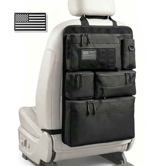 Car Seat Back Organizer, Heavy Duty Tactical MOLLE Panel with 7 Pockets, Waterproof 600D Polyester Seat Protector, Universal Fit for Cars SUV Trucks Jeeps
