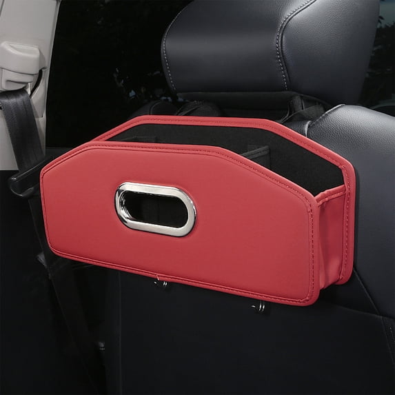 Car Seat Back Organizer with Tissue Box and Cup Holder Leather Hanging Storage Bin for Backseat Small Items Paper Towels Drinks Phone Car Interior Accessory Space Saving
