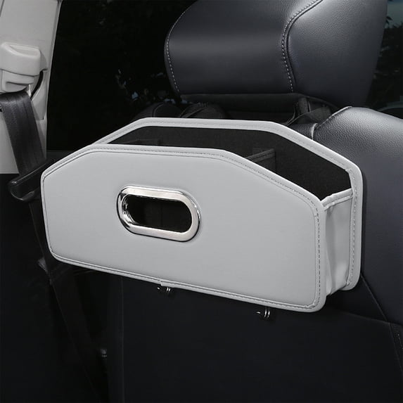 Car Seat Back Organizer with Tissue Box and Cup Holder Leather Hanging Storage Bin for Backseat Small Items Paper Towels Drinks Phone Car Interior Accessory Space Saving