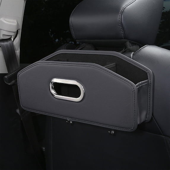 Car Seat Back Organizer with Tissue Box and Cup Holder Leather Hanging Storage Bin for Backseat Small Items Paper Towels Drinks Phone Car Interior Accessory Space Saving