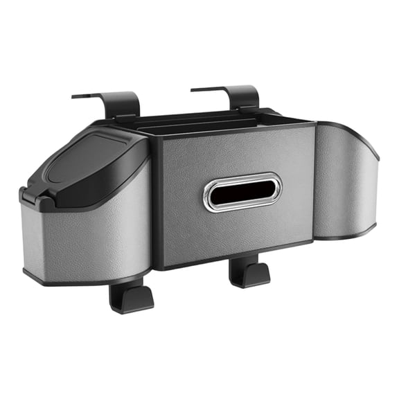 Car Seat Back Organizer with Trash Can, 7-in-1 Multi-Functional Storage Bag with Cup Holders, Tissue Dispenser, Phone Mount, Hooks, Non-Destructive Installation for Driver and Passenger Side (Gray)