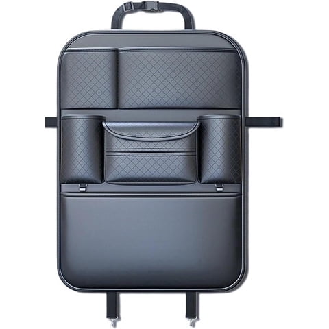 Car Seat Back Organizer with Tray Table - PU Leather Kick-Proof Seat Protector, Multi-Pocket Storage Bag for Tablet, Toys & Snacks, Ideal for Travel, Kids & Family Road Trips