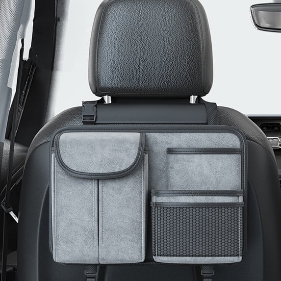 Car Seat Back Organizer with 4-Layer Storage Pockets, Leather Hanging Backseat Storage Bag for Car Interior Clutter and Essentials