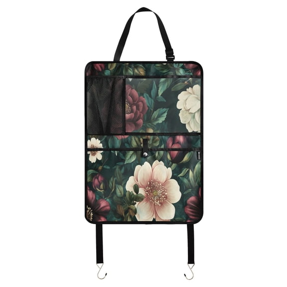 Car Seat Back Protector,Waterproof & Stain Resistant Kick Mats with Tablet Holder & Organizer Pockets,Easy-Clean Nylon Back Seat Protector Bunch Of Three Flowers