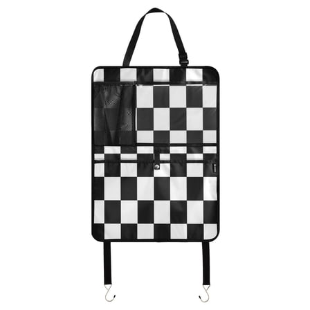 Car Seat Back Protector,Waterproof & Stain Resistant Kick Mats with Tablet Holder & Organizer Pockets,Easy-Clean Nylon Back Seat Protector Checkered Pattern