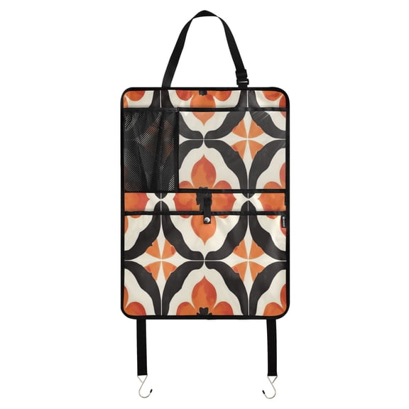 Car Seat Back Protector,Waterproof & Stain Resistant Kick Mats with Tablet Holder & Organizer Pockets,Easy-Clean Nylon Back Seat Protector Orange Diamond Pattern
