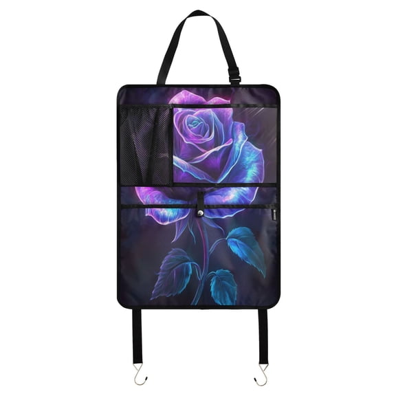 Car Seat Back Protector,Waterproof & Stain Resistant Kick Mats with Tablet Holder & Organizer Pockets,Easy-Clean Nylon Back Seat Protector A Vibrant Purple Rose