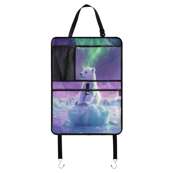 Car Seat Back Protector,Waterproof & Stain Resistant Kick Mats with Tablet Holder & Organizer Pockets,Easy-Clean Nylon Back Seat Protector Bear Sitting