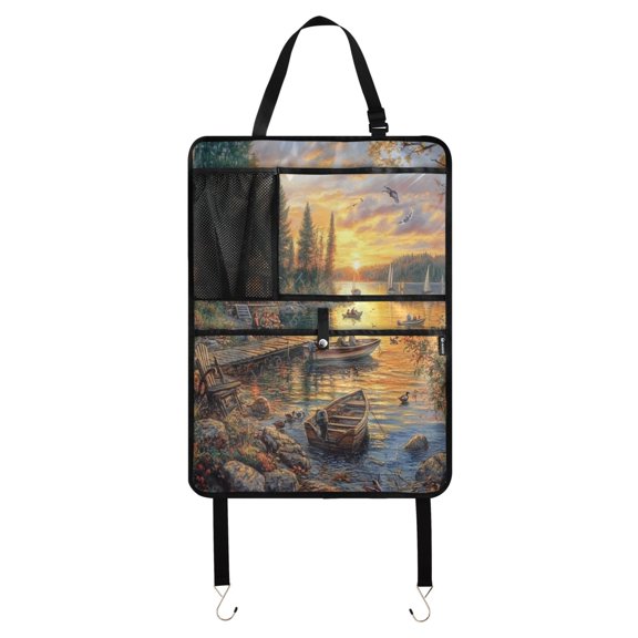 Car Seat Back Protector,Waterproof & Stain Resistant Kick Mats with Tablet Holder & Organizer Pockets,Easy-Clean Nylon Back Seat Protector Farm Landscape Painting