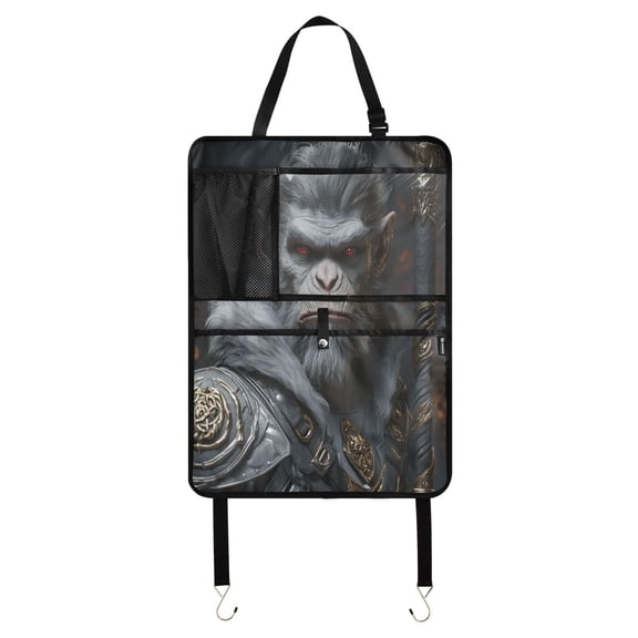 Car Seat Back Protector,Waterproof & Stain Resistant Kick Mats with Tablet Holder & Organizer Pockets,Easy-Clean Nylon Back Seat Protector Mythological Monkey