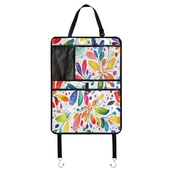 Car Seat Back Protector,Waterproof & Stain Resistant Kick Mats with Tablet Holder & Organizer Pockets,Easy-Clean Nylon Back Seat Protector Three Coloured Petals