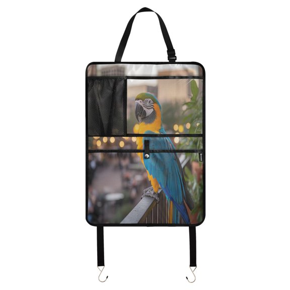 Car Seat Back Protector,Waterproof & Stain Resistant Kick Mats with Tablet Holder & Organizer Pockets,Easy-Clean Nylon Back Seat Protector Parrot