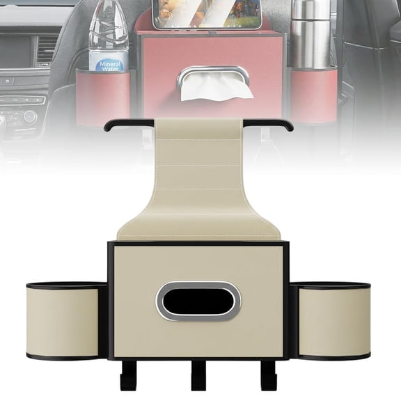 Car Seat Back Storage Organizer with Tissue Box Holder, Multifunctional Pu Leather Rear Seat Storage Bag, Vehicle Front Seat Back of Seat Organizer for Cup Hooks and Phone, Automotive, AESTIVO