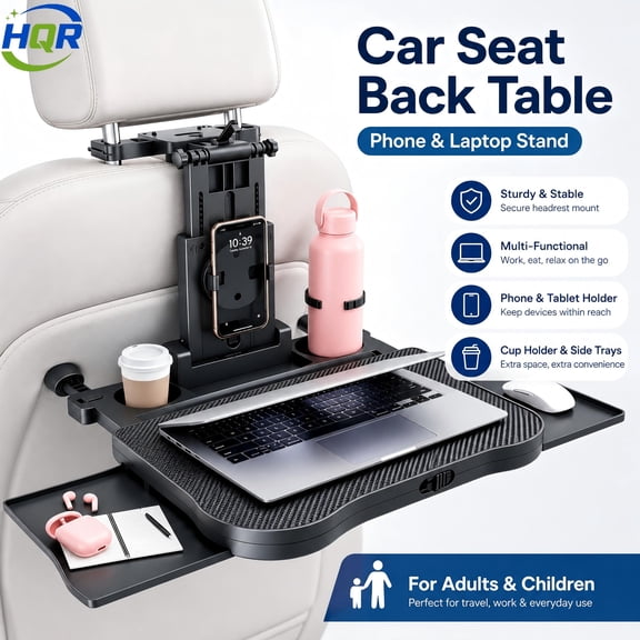 Car Seat Back Storage Table,Auto Tray Mount,Phone and Laptop Stand,Multifunctional,Adjustable,for Adults&Kids,Black