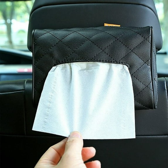 Car Seat Back Tissue Bag with Leather Pattern, Compact and Convenient Tissue Holder for Seat Back with Zipper Closure for Easy Access