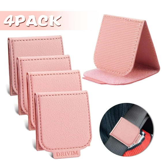 Car Seat Belt Adjuster, 4 Pack Premium PU Leather Seatbelt Clip for Vehicle Automobile Comfort Universal Shoulder Neck Strap Positioner for Adults (Pink)