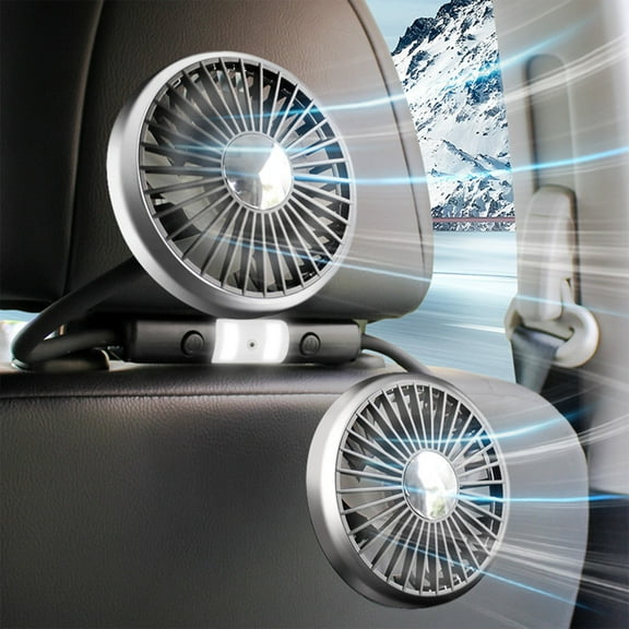 Car Seat Cooling Fan, Dual Head Flexible Hose 360 Rotating Auto Clip Fan with Light, USB Powered 3-Speed Quiet Motor Vehicle Ventilation Fan for Interior Driving