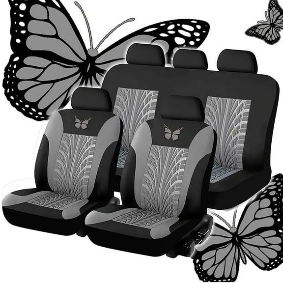 Car Seat Cover under $5! Yannianjz Car Seat Covers Full Set, 9-Piece Universal Embroidered Butterfly Design, Non-Slip Memory Silk Cushion for 5-Seater Vehicle Interior Protection