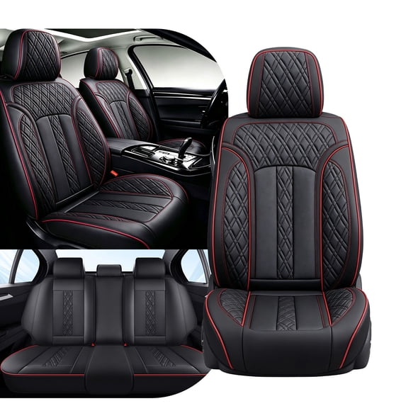 Car Seat Cover for Acura Rdx 2014, PU Leather Full Set of 5 Seats Retain Seatbelt Port Non-slip, Black and Red Line Car Seat Covers, Protect Car Seats