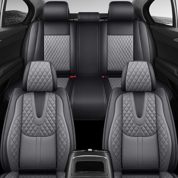 Car Seat Cover for Acura Rl 2001, Black and Gray Car Seat Covers, Faux Leather 5 Seats Full Set With Lumbar Support Suitable for All Seasons, Beautify the Interior of Old Cars