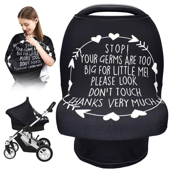 Stretchy Infant Car Seat Canopy, Baby Carseat Cover, Soft Nursing Breastfeeding Cover, Multi Use Newborn Carrier/Stroller/Shopping Cart Cover, Boy Girl Shower Gift - No Touch Sign
