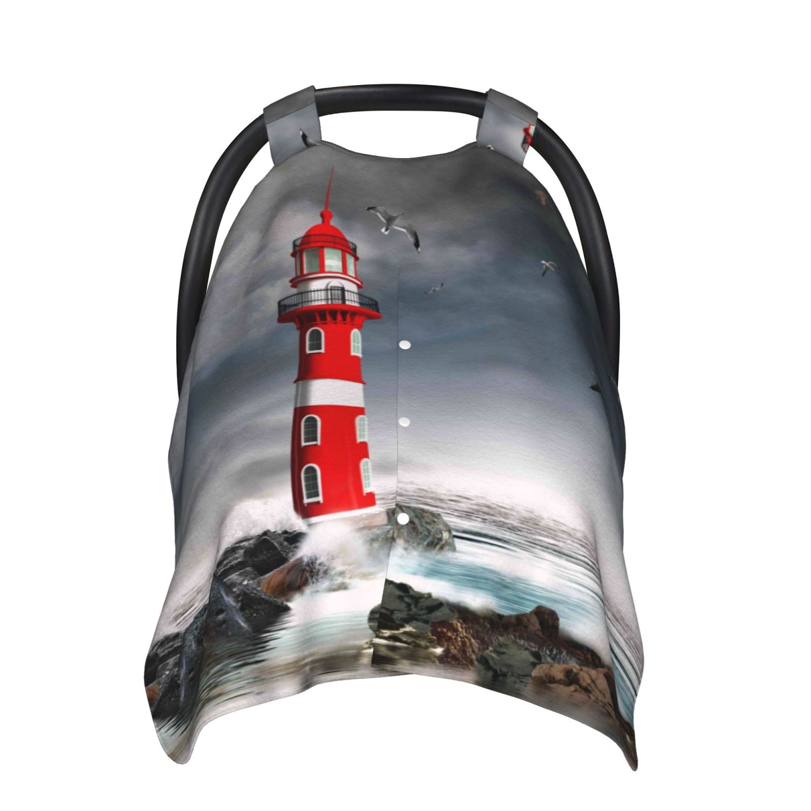 Car Seat Cover Baby - 3d Lighthouse in the Surf Breathable Infant Car Seat Cover for Baby Carseat, Lightweight Comfort Baby Essentials Must Haves Newborn Stuff for Girl Boy