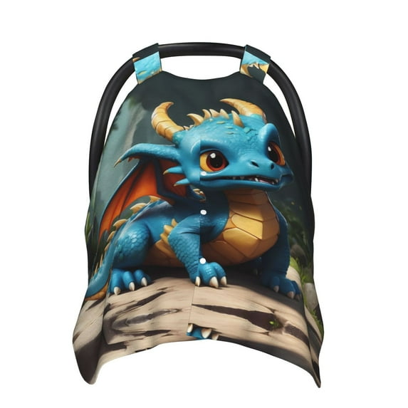 Car Seat Cover Baby - Adorable Blue Baby Dragon Breathable Infant Car Seat Cover for Baby Carseat, Lightweight Comfort Baby Essentials Must Haves Newborn Stuff for Girl Boy