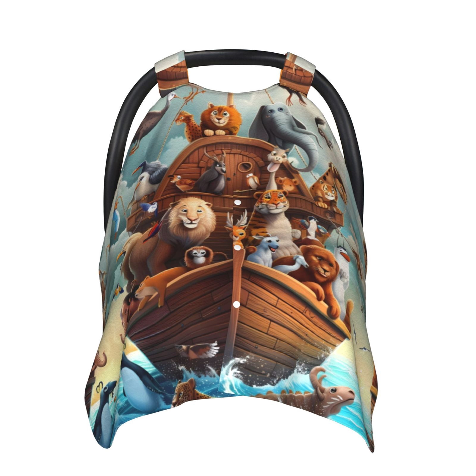 Car Seat Cover Baby - Animal Filled Noahs Ark Breathable Infant Car Seat Cover for Baby Carseat, Lightweight Comfort Baby Essentials Must Haves Newborn Stuff for Girl Boy