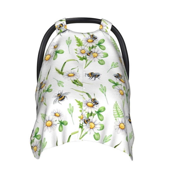 Car Seat Cover Baby - Bee bumblebee daisy flower cute Breathable Infant Car Seat Cover for Baby Carseat, Lightweight Comfort Baby Essentials Must Haves Newborn Stuff for Girl Boy