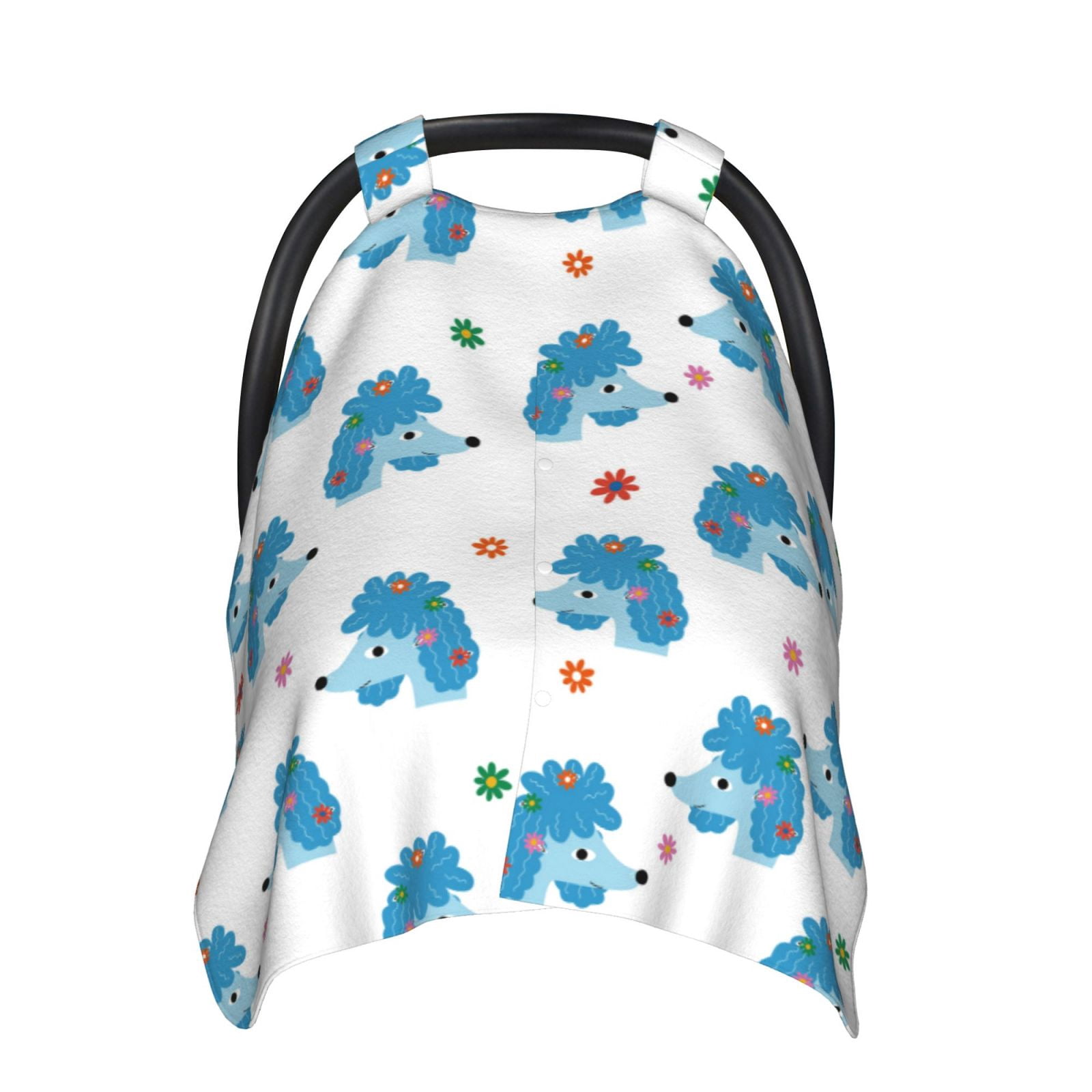Car Seat Cover Baby - Blue Cute Poodle Dog Flower Breathable Infant Car Seat Cover for Baby Carseat, Lightweight Comfort Baby Essentials Must Haves Newborn Stuff for Girl Boy
