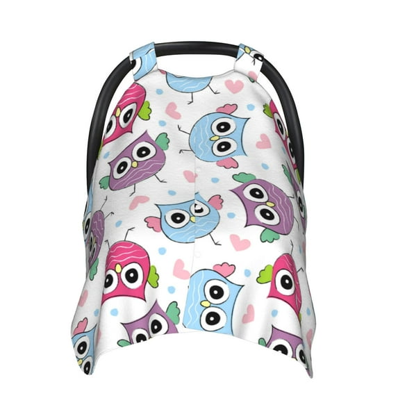 Car Seat Cover Baby - Blue Purple Pink Owl Breathable Infant Car Seat Cover for Baby Carseat, Lightweight Comfort Baby Essentials Must Haves Newborn Stuff for Girl Boy