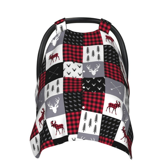 Car Seat Cover Baby - Buffalo plaid Elk arrows deer moose Breathable Infant Car Seat Cover for Baby Carseat, Lightweight Comfort Baby Essentials Must Haves Newborn Stuff for Girl Boy