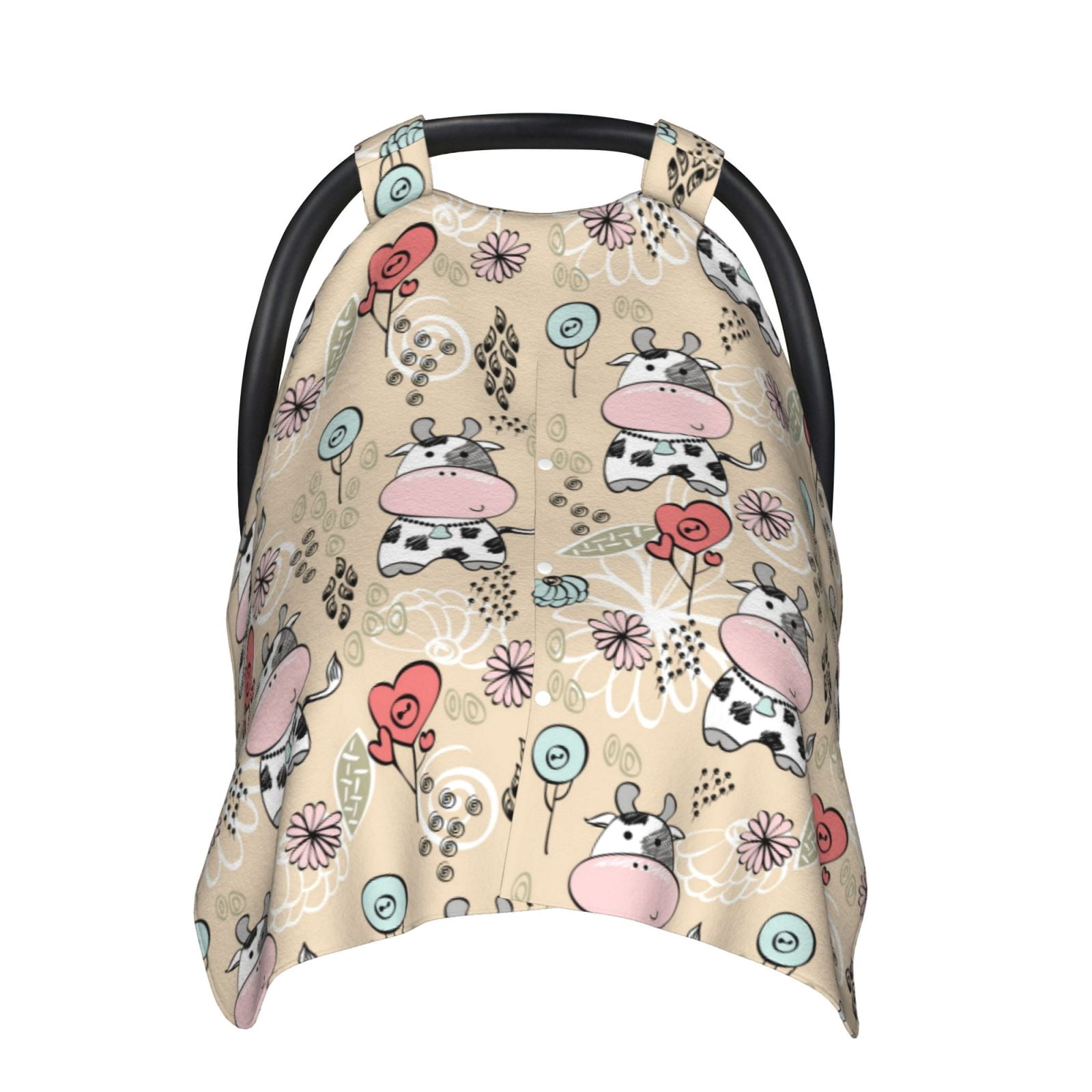 Car Seat Cover Baby - Cartoon Cute Cow Love Breathable Infant Car Seat Cover for Baby Carseat, Lightweight Comfort Baby Essentials Must Haves Newborn Stuff for Girl Boy