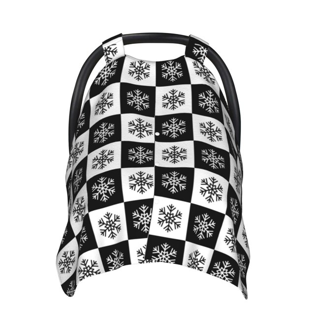 Car Seat Cover Baby, Checkerboard With Snowflake 1 Baby Car Seat Cover