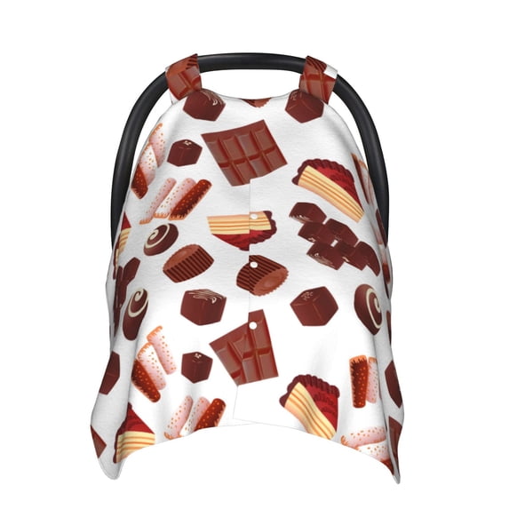 Car Seat Cover Baby, Chocolate Print No.J93 Baby Car Seat Cover for Baby Boys Girls Newborn , Infant Car Seat Canopy Cover Nursing Breastfeeding Cover Warm Blanket