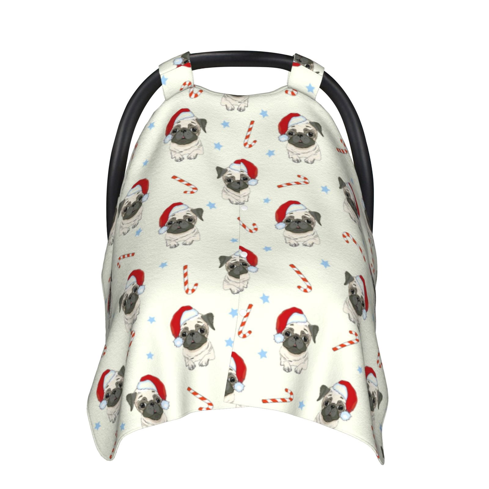 Car Seat Cover Baby - Christmas Pug Dog Breathable Infant Car Seat Cover for Baby Carseat, Lightweight Comfort Baby Essentials Must Haves Newborn Stuff for Girl Boy