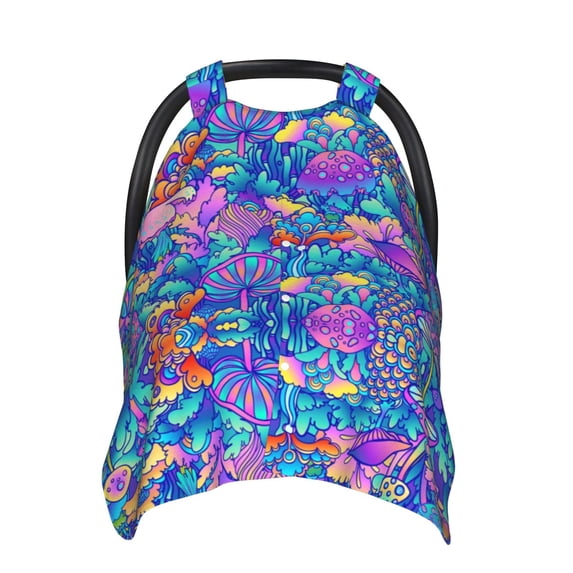 Car Seat Cover Baby, Colorful Mushrooms Baby Car Seat Cover for Baby Boys Girls Newborn , Infant Car Seat Canopy Cover Nursing Breastfeeding Cover Warm Blanket