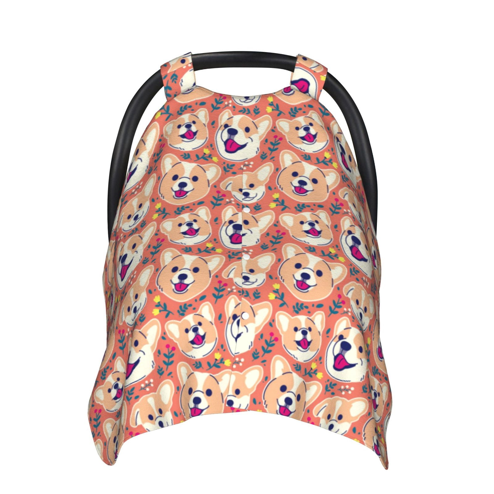 Car Seat Cover Baby - Corgi Head with Floal Breathable Infant Car Seat Cover for Baby Carseat, Lightweight Comfort Baby Essentials Must Haves Newborn Stuff for Girl Boy