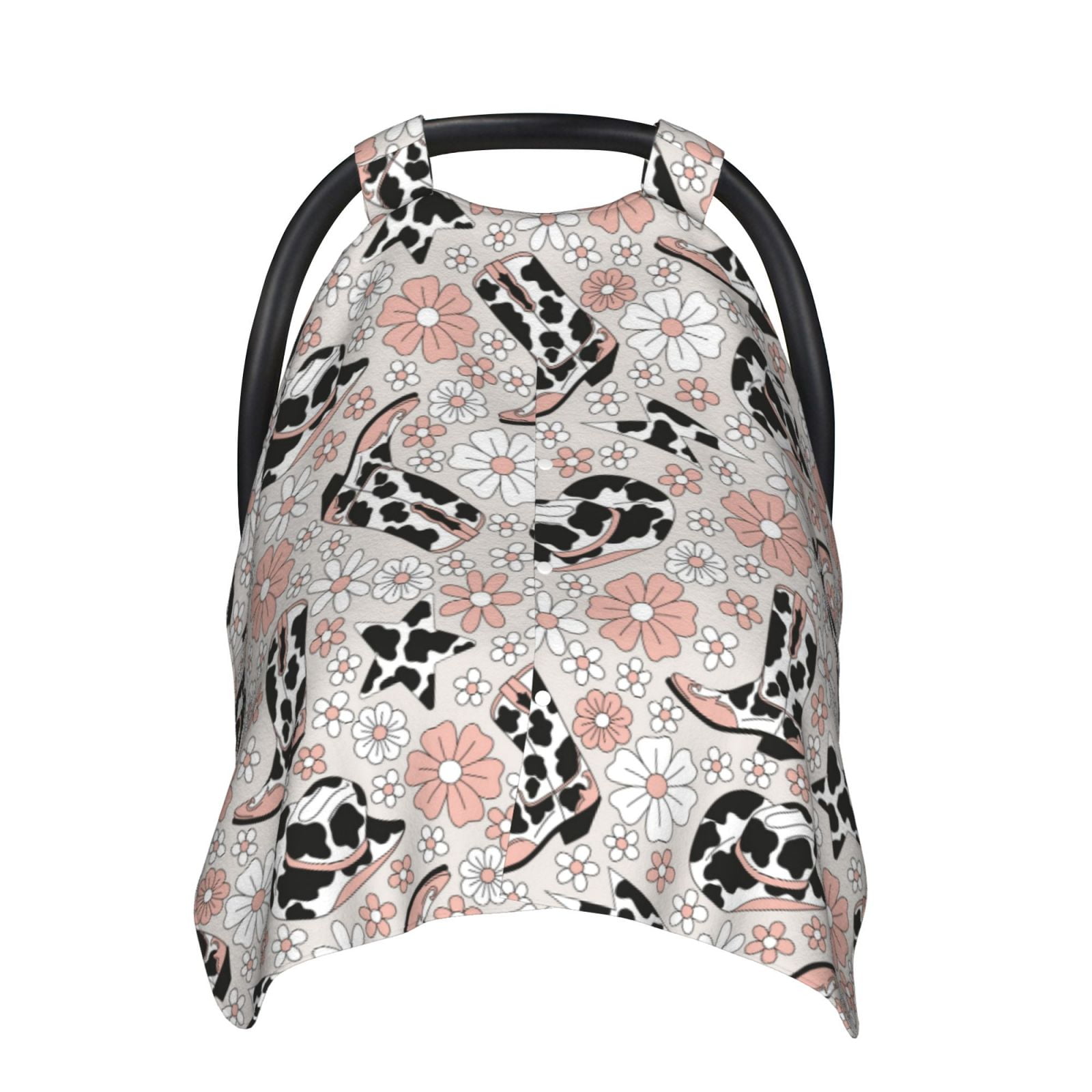 Car Seat Cover Baby - Cow Print Cowboy Hat Boots Flower Breathable Infant Car Seat Cover for Baby Carseat, Lightweight Comfort Baby Essentials Must Haves Newborn Stuff for Girl Boy