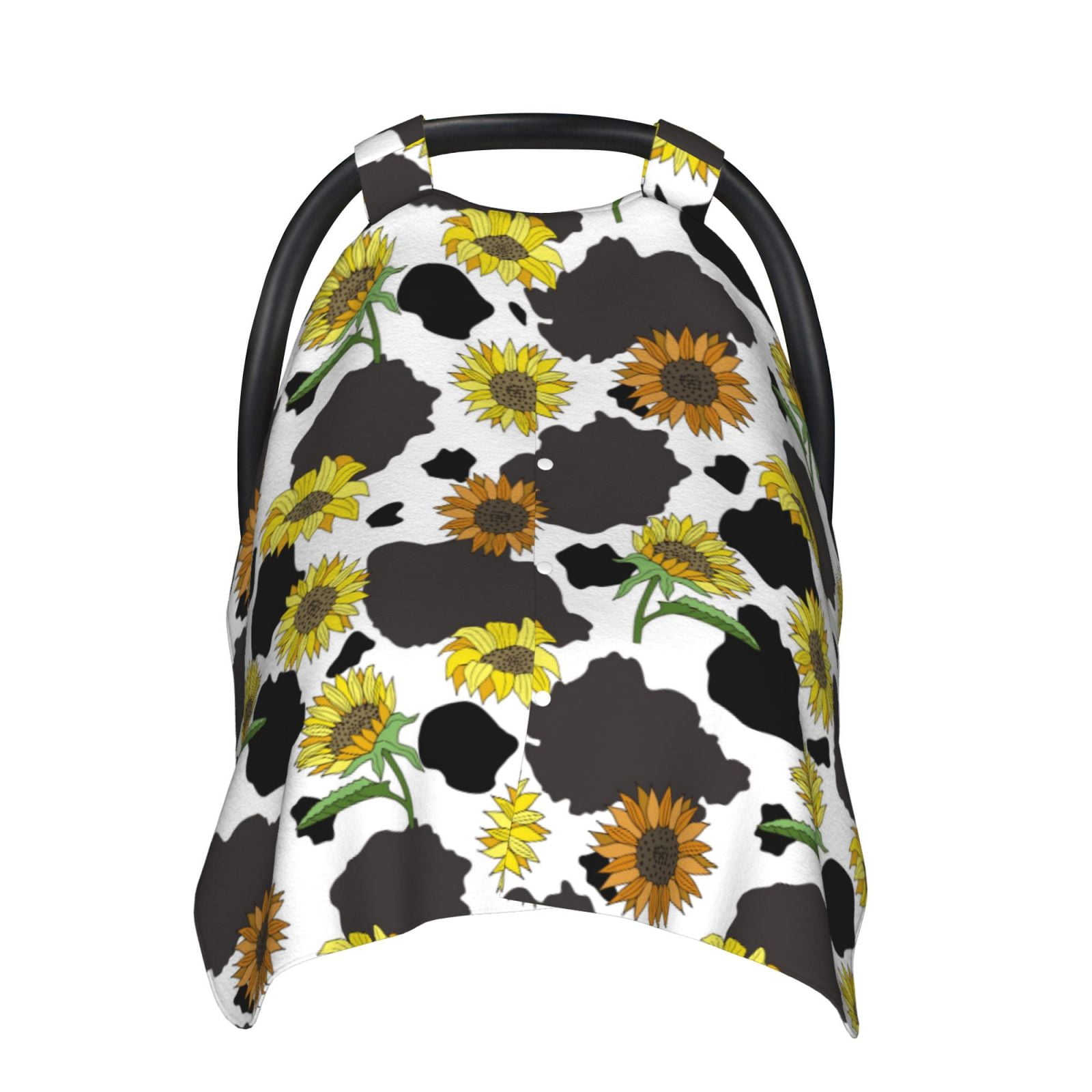 Car Seat Cover Baby - Cow Print Sunflowers Black White Breathable Infant Car Seat Cover for Baby Carseat, Lightweight Comfort Baby Essentials Must Haves Newborn Stuff for Girl Boy