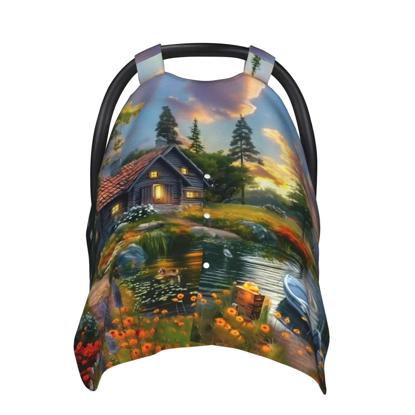 Car Seat Cover Baby - Cozy Cottage Lakeside Sunset Breathable Infant Car Seat Cover for Baby Carseat, Lightweight Comfort Baby Essentials Must Haves Newborn Stuff for Girl Boy